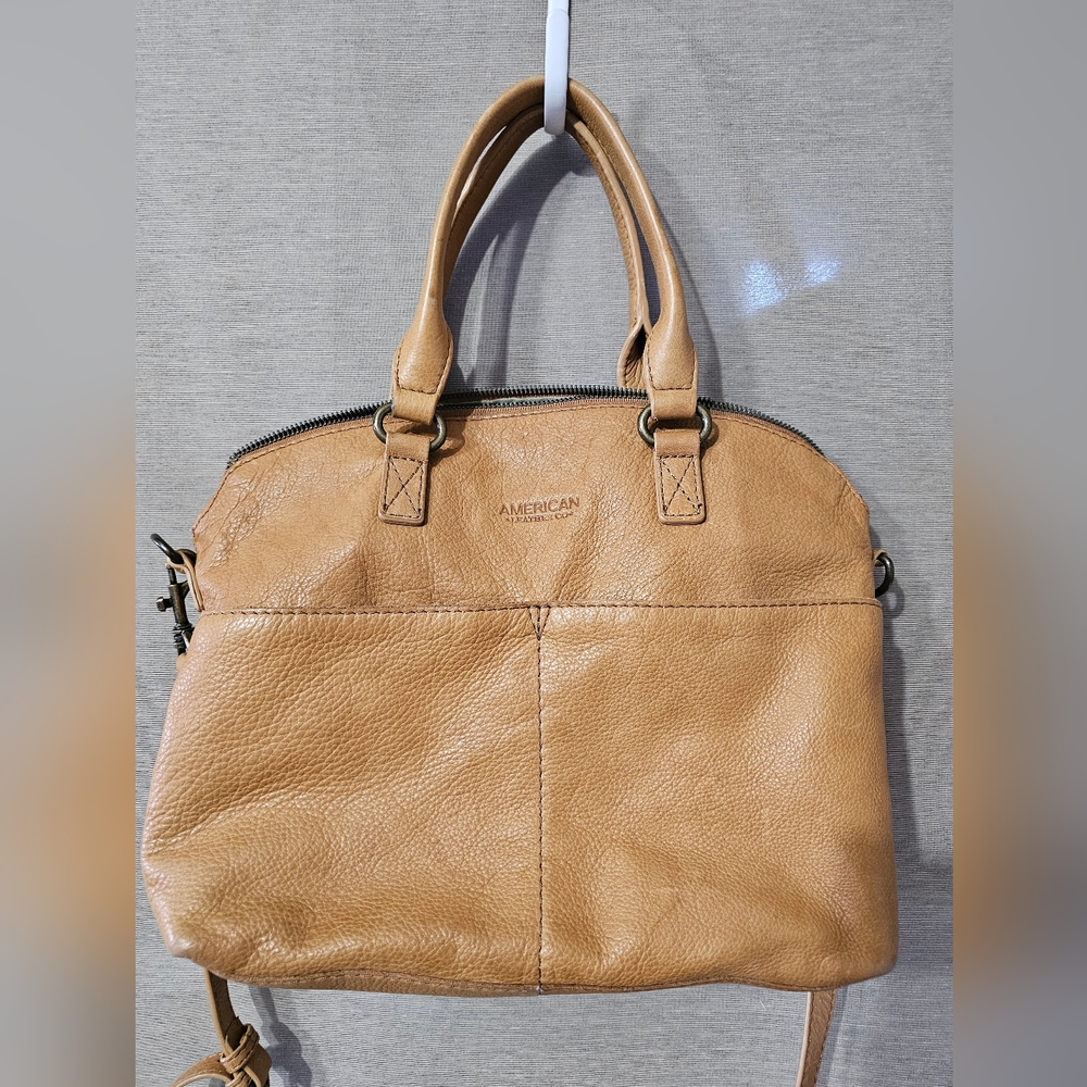 American Leather Shoulder Satchel Bag Purse Tan Cognac Brown